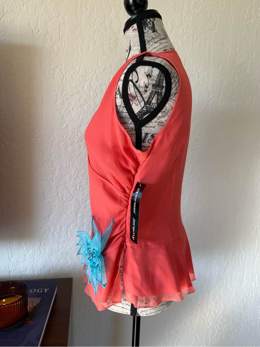 Spenser Jeremy Coral Silk Top with Flower